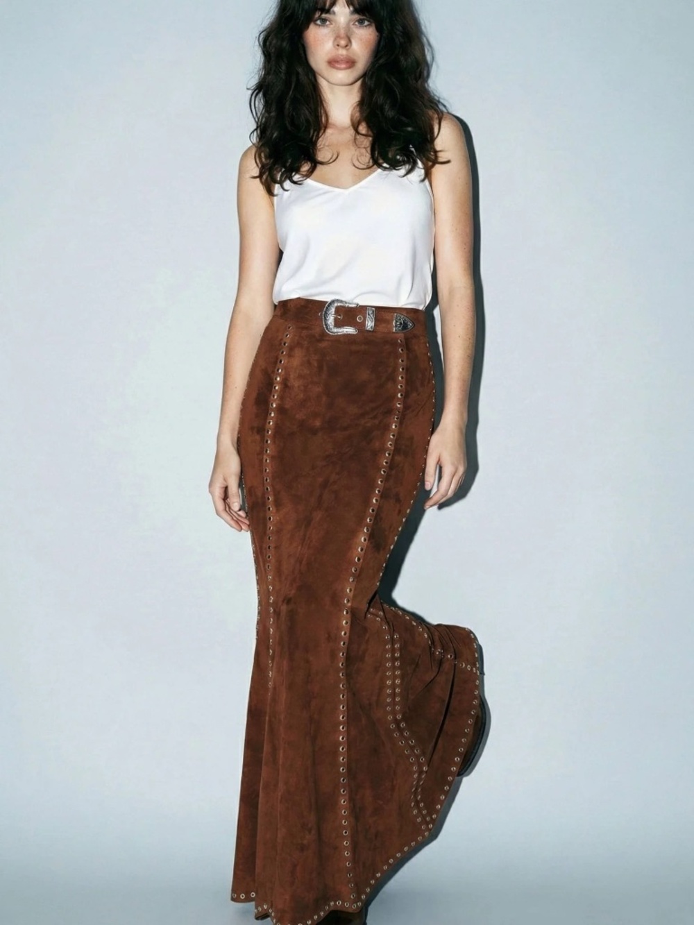 NWT Faux Suede Studded Maxi Skirt